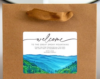 Great Smoky Mountains Wedding Welcome Bag Sticker, Welcome Bag for Hotel, Out of State Wedding Guest Bags, Out of Town Wedding Guests