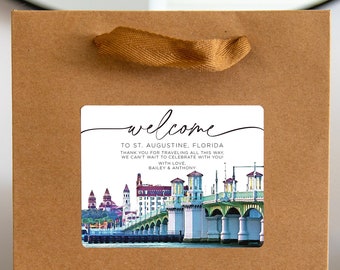 St. Augustine Florida Wedding Welcome Bag Sticker, Welcome Bag for Hotel, Out of State Wedding Guest Bags, Out of Town Wedding Guests