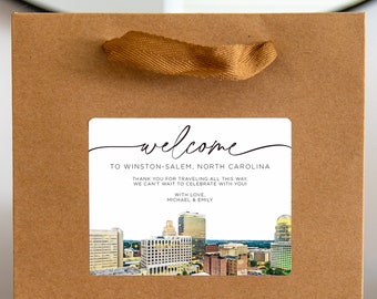 Winston-Salem North Carolina Wedding Welcome Bag Sticker, Welcome Bag for Hotel, Out of State Wedding Guest Bags, Out of Town Wedding Guests