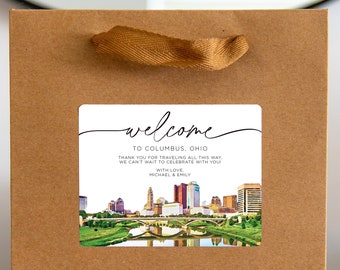 Columbus Ohio, Wedding Welcome Bag Sticker, Welcome Bag for Hotel, Out of State Wedding Guest Bags, Out of Town Wedding Guests