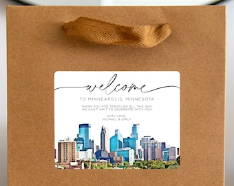 Minneapolis Wedding Welcome Bag Sticker, Welcome Bag for Hotel, Out of State Wedding Guest Bags, Out of Town Wedding Guests, Minnesota