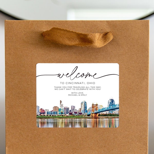Cincinnati Ohio, Wedding Welcome Bag Sticker, Welcome Bag for Hotel, Out of State Wedding Guest Bags, Out of Town Wedding Guests