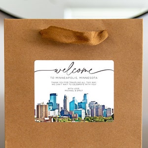 Minneapolis Wedding Welcome Bag Sticker, Welcome Bag for Hotel, Out of State Wedding Guest Bags, Out of Town Wedding Guests, Minnesota