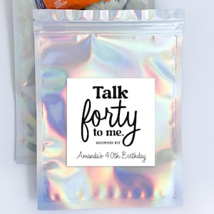 40º cumpleaños, Kit para la resaca "Háblame de los cuarenta" - Bolsas y pegatinas, Kit para la resaca "Háblame de los 40" - Kit para la resaca del 40º cumpleaños