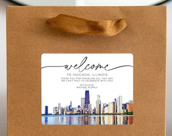 Chicago Wedding Welcome Bag Sticker, Welcome Bag for Hotel, Out of State Wedding Guest Bags, Out of Town Wedding Guests, Chicago Illinois