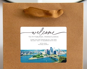Pittsburgh Wedding Welcome Bag Sticker, Welcome Bag for Hotel, Out of State Wedding Guest Bags, Out of Town Wedding Guests, Pennsylvania