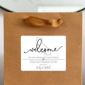 Wedding Welcome Bag Sticker, Welcome Bag for Hotel, Out of State Wedding Guest Bags, Out of Town Wedding Guests, State Welcome Bags