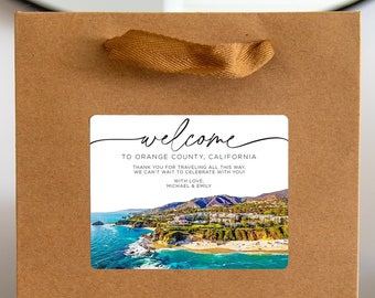 Orange County California Wedding Welcome Bag Sticker, Welcome Bag for Hotel, Out of State Wedding Guest Bags, Out of Town Wedding Guests