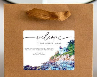 Bar Harbor Wedding Welcome Bag Sticker, Welcome Bag for Hotel, Out of State Wedding Guest Bags, Out of Town Wedding, Bar Harbor Maine