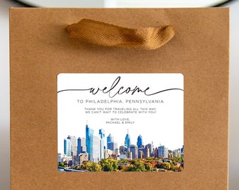 Philadelphia Wedding Welcome Bag Sticker, Welcome Bag for Hotel, Out of State Wedding Guest Bags, Out of Town Wedding Guests, Pennsylvania