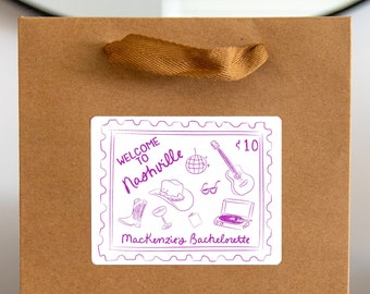 Nashville Bachelorette Welcome Bag Sticker, Bachelorette Party Favors, Wedding Welcome Stickers, Hand Drawn Illustration Stamp