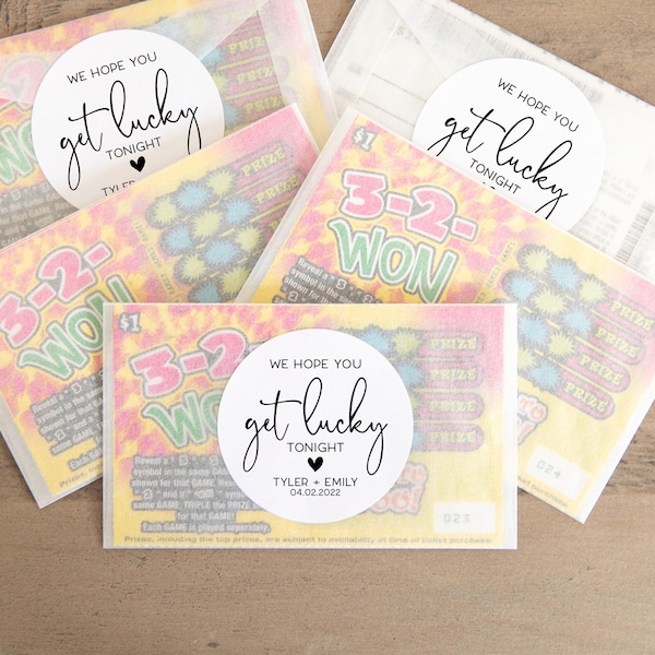 We Hope You Get Lucky Tonight, Personalized Scratch-Off Wedding Favor Stickers, Lotto Ticket Wedding Favors, Interactive Party Favor V2