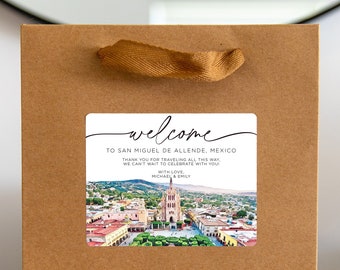 San Miguel de Allende Mexico Wedding Welcome Bag Sticker, Welcome Bag for Hotel, Out of State Wedding Guest Bags, Out of Town Wedding Guests
