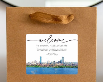 Boston Massachusetts Wedding Welcome Bag Sticker, Welcome Bag for Hotel, Out of State Wedding Guest Bags, Out of Town Wedding Guests