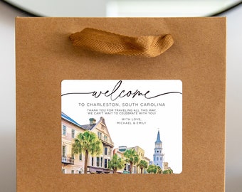 Charleston Wedding Welcome Bag Sticker: Personalized Guest Gift