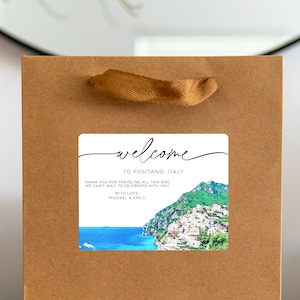 Positano Italy Wedding Welcome Bag Sticker, Welcome Bag for Hotel, Out of State Wedding Guest Bags, Out of Town Wedding Guest, Amalfi