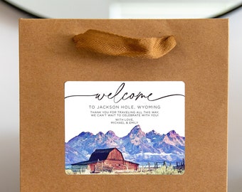 Jackson Hole Wyoming Wedding Welcome Bag Sticker, Welcome Bag for Hotel, Out of State Wedding Guest Bags, Out of Town Wedding Guest, Tetons