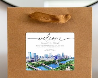 Austin Texas Wedding Welcome Bag Sticker, Welcome Bag for Hotel, Out of State Wedding Guest Bags, Out of Town Wedding Guests