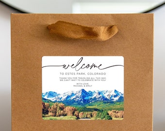 Colorado Wedding Welcome Bag Sticker, Welcome Bag for Hotel, Out of State Wedding Guest Bags, Out of Town Wedding Guests, Rocky Mountains