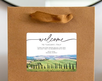 Tuscany Italy Wedding Welcome Bag Sticker, Welcome Bag for Hotel, Out of State Wedding Guest Bags, Out of Town Wedding Guests