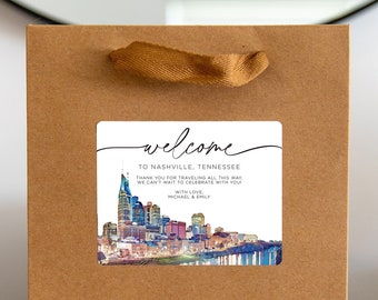 Nashville Tennessee Wedding Welcome Bag Sticker, Welcome Bag for Hotel, Out of State Wedding Guest Bags, Out of Town Wedding Guests