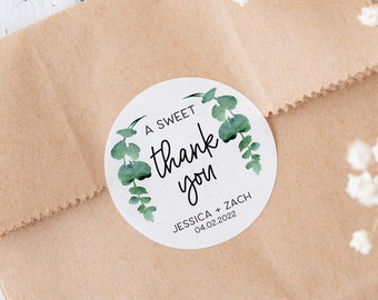 A Sweet Thank You Wedding Favor Stickers, Eucalyptus Design, Wedding Favor Label, Treat Bag Stickers, Stickers for Wedding, CC02