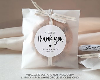 Sweet Thank You Wedding Favor Stickers: 2" White Circle Labels
