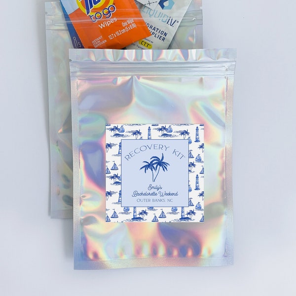 Coastal Bachelorette Hangover Kit Stickers and Bags, Bachelorette Recovery Kit, Coastal Grandmother Theme, Beach Bach V2