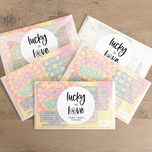 Lucky in Love Favors, 4 Four Leaf Clover V2 Stickers, Wedding Lotto Ticket Favors, Scratch off Favors, Wedding Favors, Lotto Ticket Favors