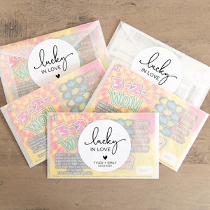 Lucky in Love Lotto Favor Stickers, Wedding Ticket Favors, Bridal Shower Favors, Bulk Favors, V2