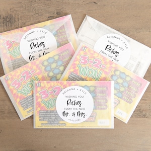 Wishing You Riches from the New Mr & Mrs, Lotto Favor Stickers, Wedding Lotto Ticket Favors, Scratch off Favors, Bulk Wedding Favors