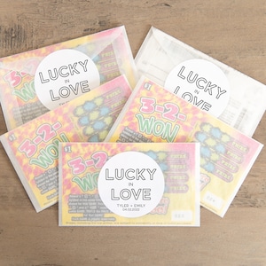 Lucky in Love Lotto Favor Stickers, Wedding Lotto Ticket Favors, Scratch off Favors, Wedding Favors for Guests, Bulk Wedding Favors, V5