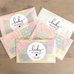 Lucky in Love Favors, 4 Four Leaf Clover V1 Stickers, Wedding Lotto Ticket Favors, Scratch off Favors, Wedding Favors, Lotto Ticket Favors