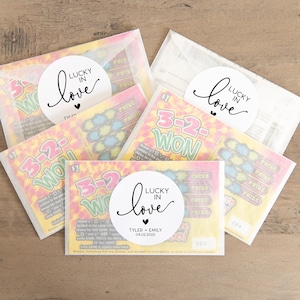 Lucky in Love Lotto Favor Stickers, Wedding Lotto Ticket Favors, Scratch off Favors, Wedding Favors for Guests, Lotto Ticket Favors, V3