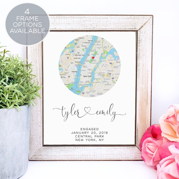 Personalized Map Print, Engagement Gift for Couple, Wedding or Anniversary Gift, Custom Location Map Art, Framed Custom Map Wall Art