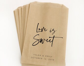 Custom Kraft Paper Bags Love Is Sweet Calligraphy Wedding Candy Buffet Treat Bags Personalized Favor Bags in Black and Red 0122