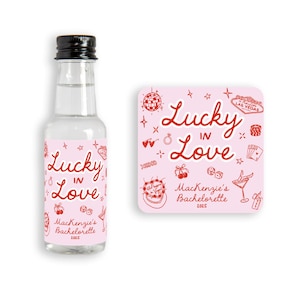 Lucky in Love Bachelorette Mini Liquor Labels: Vegas Party Favors