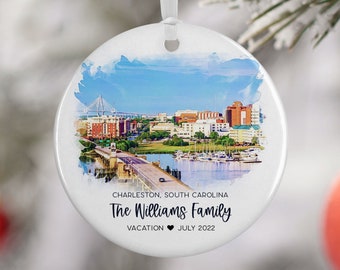 Charleston South Carolina Ornament, Family Vacation, Engaged, Married Ornament, Travel Gift, Wedding Engagement Gift Souvenir 3137