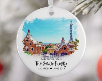 Barcelona Spain Ornament, Family Vacation, Engaged, Married Ornament, Travel Gift, Wedding Engagement Gift Souvenir 3214