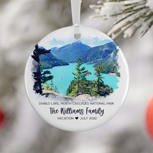 Diablo Lake Cascades National Park Ornament, Family Vacation, Engaged, Married Ornament, Travel Gift, Wedding Engagement Gift Souvenir 3118