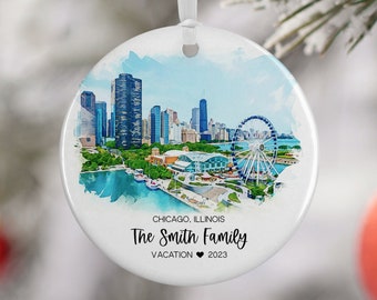 Chicago Illinois Ornament, Chicago Vacation, Engaged Married Ornament, Travel Gift, Wedding Engagement Gift, Travel Souvenir 3298