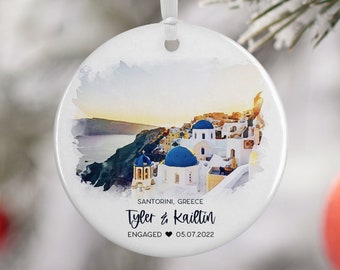 Santorini Engagement Ornament, Sunset Oia, Greek Islands, Travel, Honeymoon, Travel Gift for Engaged Couple, Engagement Gift, Souvenir 3027