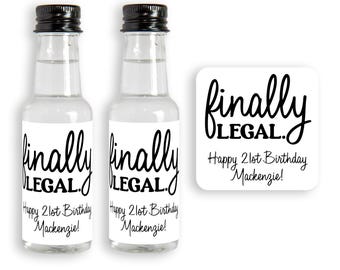 Personalized 21st Birthday Mini Bottle Labels: "Finally Legal" Party Favors
