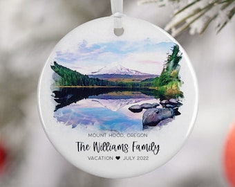 Mount Hood Oregon Ornament, Oregon Family Vacation, Engaged, Married Ornament, Travel Gift, Wedding Engagement Gift Souvenir 3119