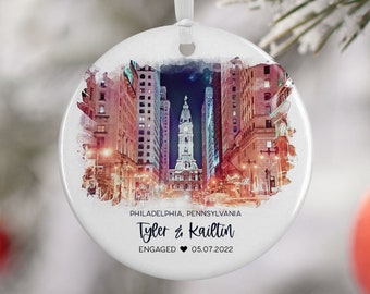 Philadelphia Pennsylvania Ornament, Engagement Married Ornament, Travel, Gift for Engaged Couple, Engagement Gift, Vacation Souvenir 3093