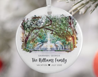 Savannah Georgia Ornament, Georgia Family Vacation, Engaged, Married Ornament, Travel Gift, Wedding Engagement Gift Souvenir 3134