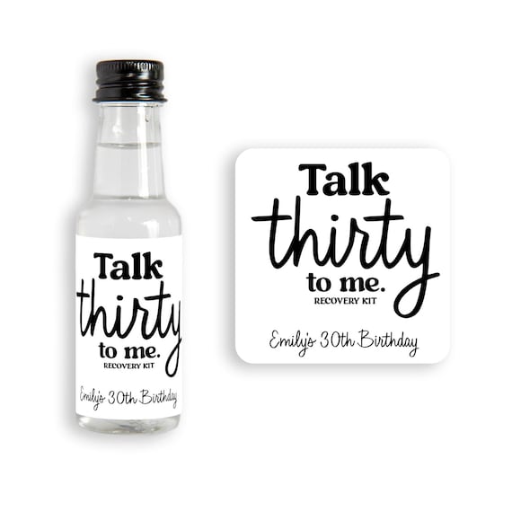 Talk Thirty To Me Mini Liquor Bottle Stickers: 30th Birthday Favors