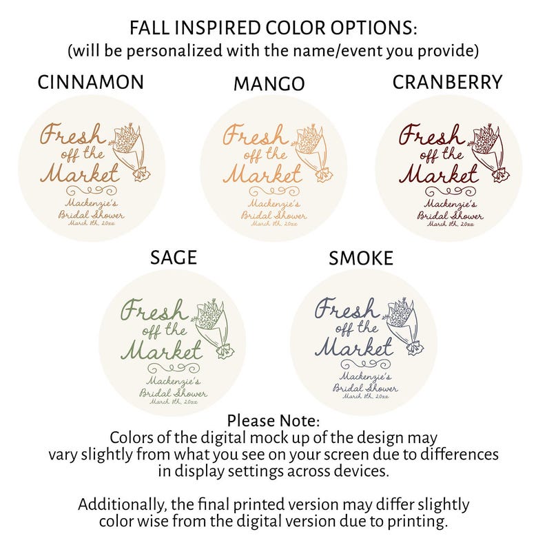 Fresh Off the Market Stickers, Floral Bridal Shower Favor Labels, Engagement & Bachelorette Party Stickers, Pink Blue Green Yellow V2 image 4