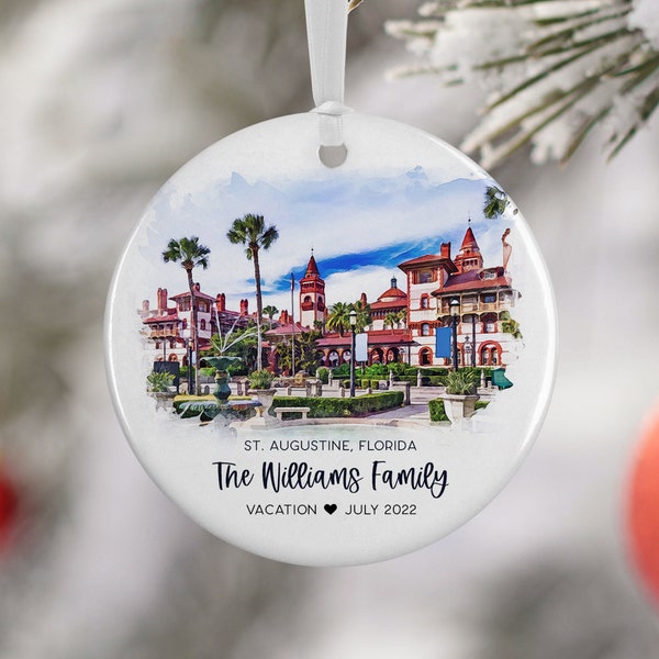 St Augustine Florida Ornament, Florida Family Vacation, Engaged, Married Ornament, Travel Gift, Wedding Engagement Gift Souvenir 3129
