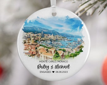 Monte Carlo Monaco Ornament, Family Vacation, Engaged, Married Ornament, Travel Gift, Wedding Engagement Gift Souvenir 3211